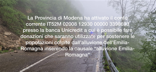 Donazioni per l’alluvione dell’Emilia-Romagna. La Provincia di Modena attiva un conto corrente.